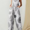 Printed Wide-Legged Side Pockets Sleeveless Jumpsuits