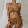 Rib Front Shorts Bikini Swimsuit Wireless Bra and Shorts Beach Bikinis Set - Image 3