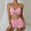 Rib Front Shorts Bikini Swimsuit Wireless Bra and Shorts Beach Bikinis Set - Image 13