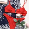 Solid V Neck Tank Bikini Sets With Zipper - Image 9