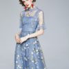 Tulle Mesh Lace Dress Flare Short Sleeve Embroidery Flower Midi Vestido - Image 3