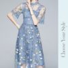 Tulle Mesh Lace Dress Flare Short Sleeve Embroidery Flower Midi Vestido - Image 4