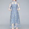 Tulle Mesh Lace Dress Flare Short Sleeve Embroidery Flower Midi Vestido - Image 6