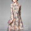 Vinatge Tulle Lace Floral Dress O Neck Half Sleeve Flower Slim Party Vestidos