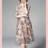 Vinatge Tulle Lace Floral Dress O Neck Half Sleeve Flower Slim Party Vestidos - Image 5
