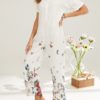 Vintage Flower Print Short Sleeve Casual Jumpsuit