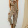 Vintage Portrait Print Sleeveless Pockets Button Jumpsuit - Image 3
