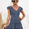 Youthful V Neck Dot Printed Ruffle Short Dresses - Image 5