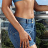 Denim Buttons Cowboy Natural Waist Skinny Shorts - Image 3