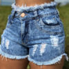 Shorts Casual Skinny Solid Color Buttons Denim Short Pants - Image 2