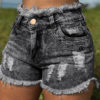 Shorts Casual Skinny Solid Color Buttons Denim Short Pants - Image 3