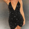 Straps Neck Sequins Sleeveless Polyester Irregular Sexy Dress - Image 5