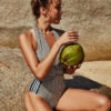 Stripes Pattern V-Neck Knotted Raised Waist One Piece Swimsuits - Image 2
