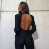 Deep V-neck Elegant Glitter Bright Silk Backless Long Sleeve Jumpsuit - Image 9