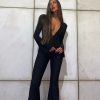 Deep V-neck Elegant Glitter Bright Silk Backless Long Sleeve Jumpsuit - Image 13