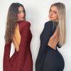 Deep V-neck Elegant Glitter Bright Silk Backless Long Sleeve Jumpsuit - Image 2