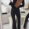 Deep V-neck Elegant Glitter Bright Silk Backless Long Sleeve Jumpsuit - Image 14
