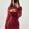 Elegant Flare Sleeve A-line Turtleneck Fashion Hollow Out Lace Dress - Image 2