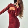 Elegant Flare Sleeve A-line Turtleneck Fashion Hollow Out Lace Dress - Image 3