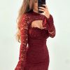 Elegant Flare Sleeve A-line Turtleneck Fashion Hollow Out Lace Dress - Image 5