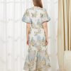 Elegant Floral Fashion Organza Fishtail Puff Sleeve Long Maxi Dress - Image 4