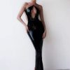 Elegant Halter Black Mesh Sequins Luxury Sparkly Backless Maxi Long Gowns
