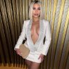 Sequin Glitter Fashion Deep V-Neck Pattern Backless Blazer Dress - Image 5