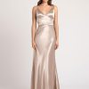 A-Line V-Neck Floor-Length Sleeveless Backless Matte Satin Formal Party Bridesmaid Dresses