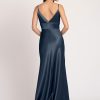 A-Line V-Neck Floor-Length Sleeveless Backless Matte Satin Formal Party Bridesmaid Dresses - Image 5