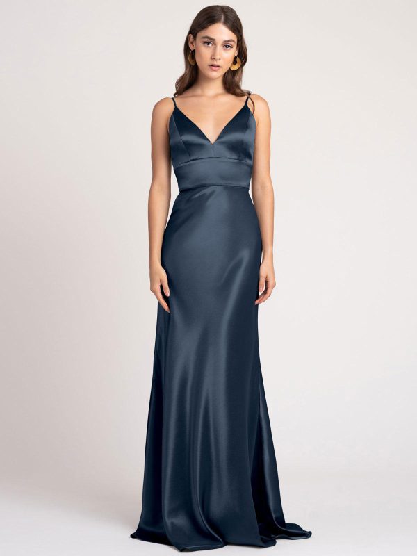 A-Line V-Neck Floor-Length Sleeveless Backless Matte Satin Formal Party Bridesmaid Dresses - Image 6