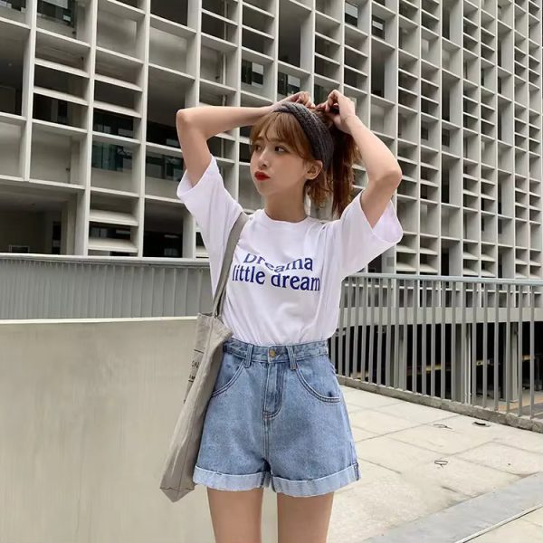Cowboy High Waisted Slim Cotton A-line Jeans Denim Shorts - Image 2