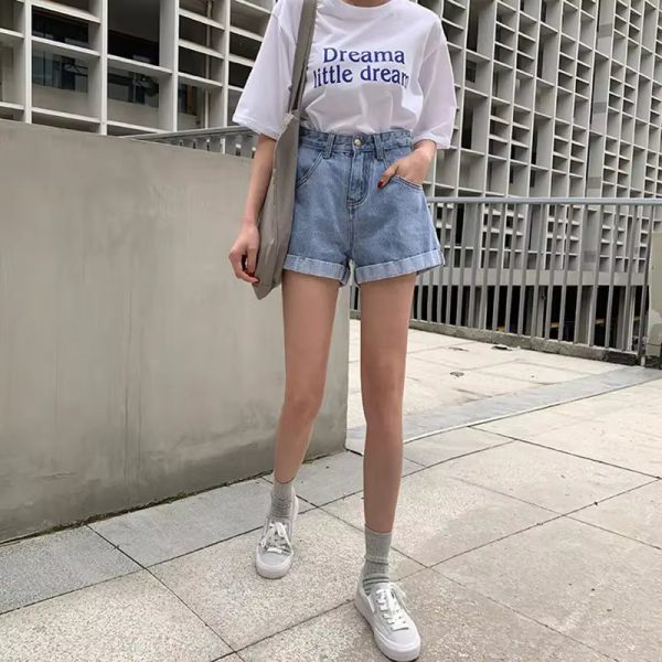 Cowboy High Waisted Slim Cotton A-line Jeans Denim Shorts - Image 3