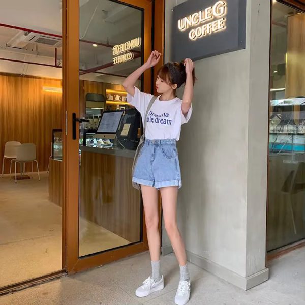 Cowboy High Waisted Slim Cotton A-line Jeans Denim Shorts - Image 4