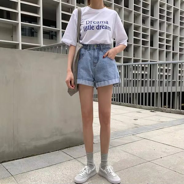Cowboy High Waisted Slim Cotton A-line Jeans Denim Shorts - Image 6