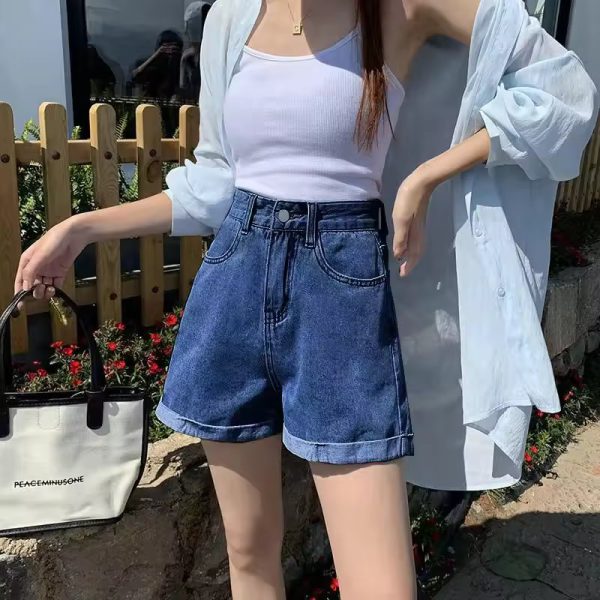 Cowboy High Waisted Slim Cotton A-line Jeans Denim Shorts - Image 9