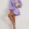Elegant V-Neck Long Sleeve Classic Pleated Casual Slim Mini Dresses - Image 2