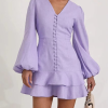 Elegant V-Neck Long Sleeve Classic Pleated Casual Slim Mini Dresses