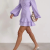 Elegant V-Neck Long Sleeve Classic Pleated Casual Slim Mini Dresses - Image 4