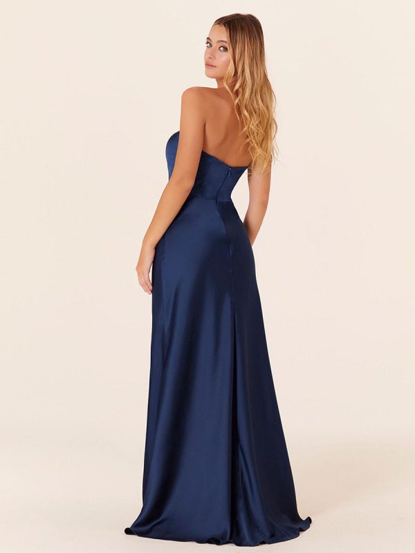 A-Line Floor-Length Zipper Satin Fabric Bridesmaid Dress - Image 2