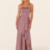 A-Line Floor-Length Zipper Satin Fabric Bridesmaid Dress