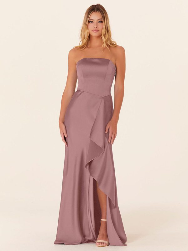A-Line Floor-Length Zipper Satin Fabric Bridesmaid Dress