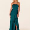 A-Line Floor-Length Zipper Satin Fabric Bridesmaid Dress - Image 3