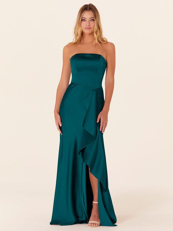 A-Line Floor-Length Zipper Satin Fabric Bridesmaid Dress - Image 3