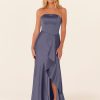 A-Line Floor-Length Zipper Satin Fabric Bridesmaid Dress - Image 4