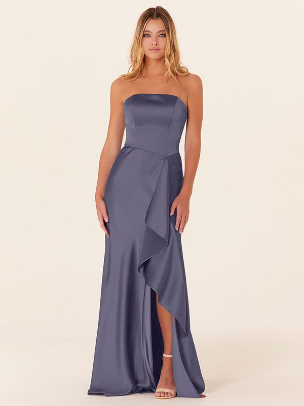 A-Line Floor-Length Zipper Satin Fabric Bridesmaid Dress - Image 4