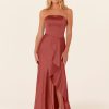 A-Line Floor-Length Zipper Satin Fabric Bridesmaid Dress - Image 5