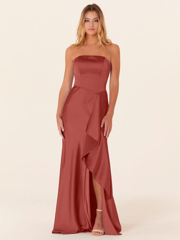A-Line Floor-Length Zipper Satin Fabric Bridesmaid Dress - Image 5