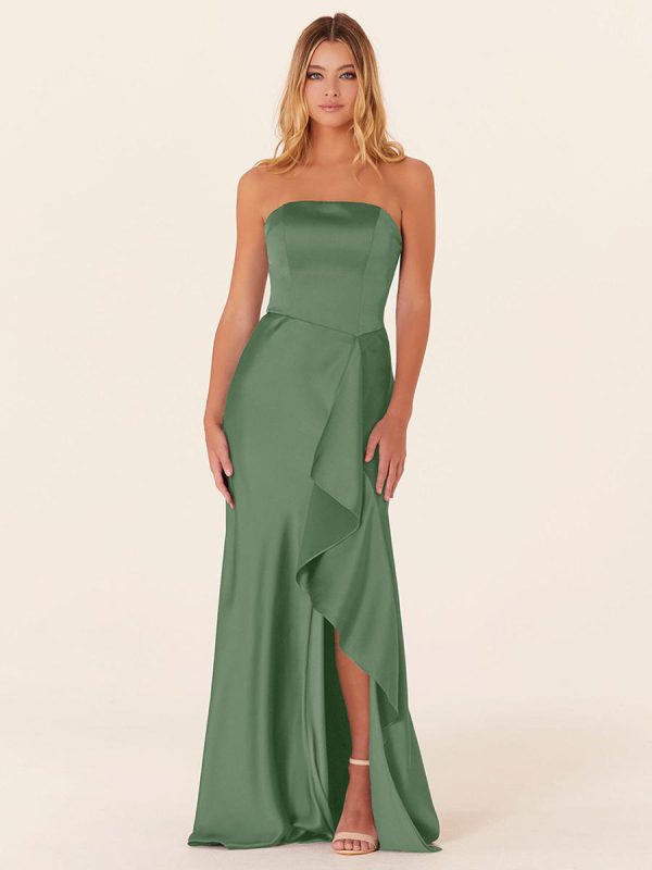 A-Line Floor-Length Zipper Satin Fabric Bridesmaid Dress - Image 6