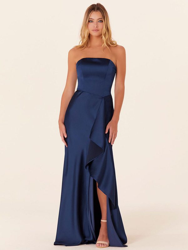 A-Line Floor-Length Zipper Satin Fabric Bridesmaid Dress - Image 8