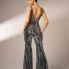 Formal V Neck Sequin Slim High Quality Luxury Elegant Jumpsuit - Image 3
